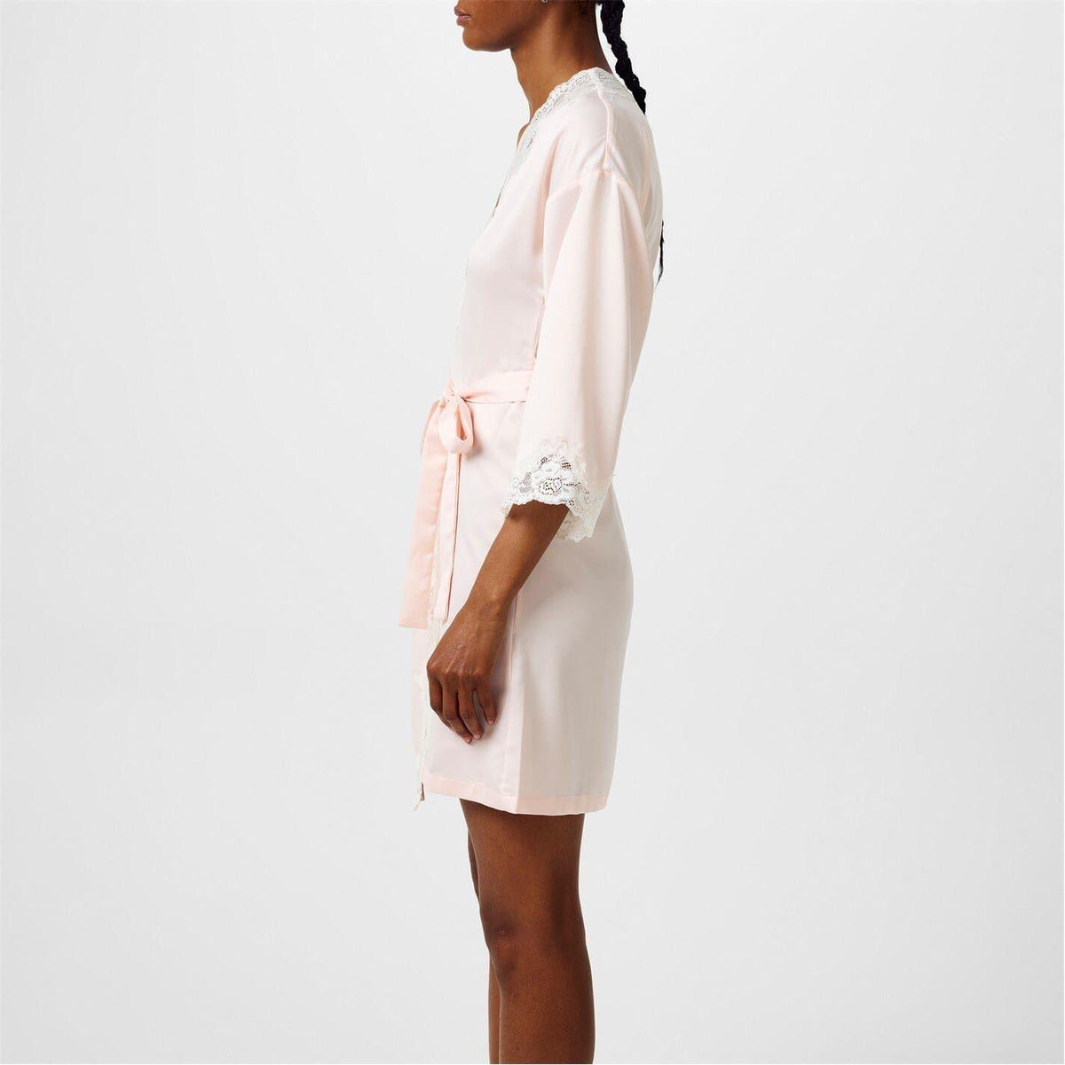 Pink - Back - Ralph Lauren Womens-Ladies Satin Lace Trim Robe