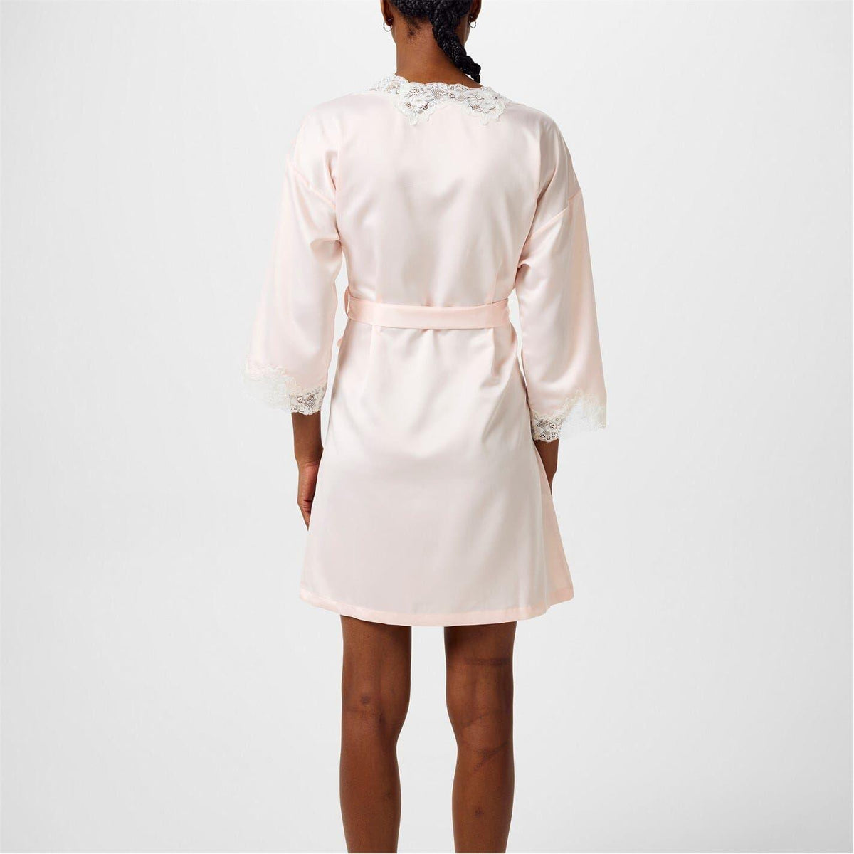 Pink - Side - Ralph Lauren Womens-Ladies Satin Lace Trim Robe