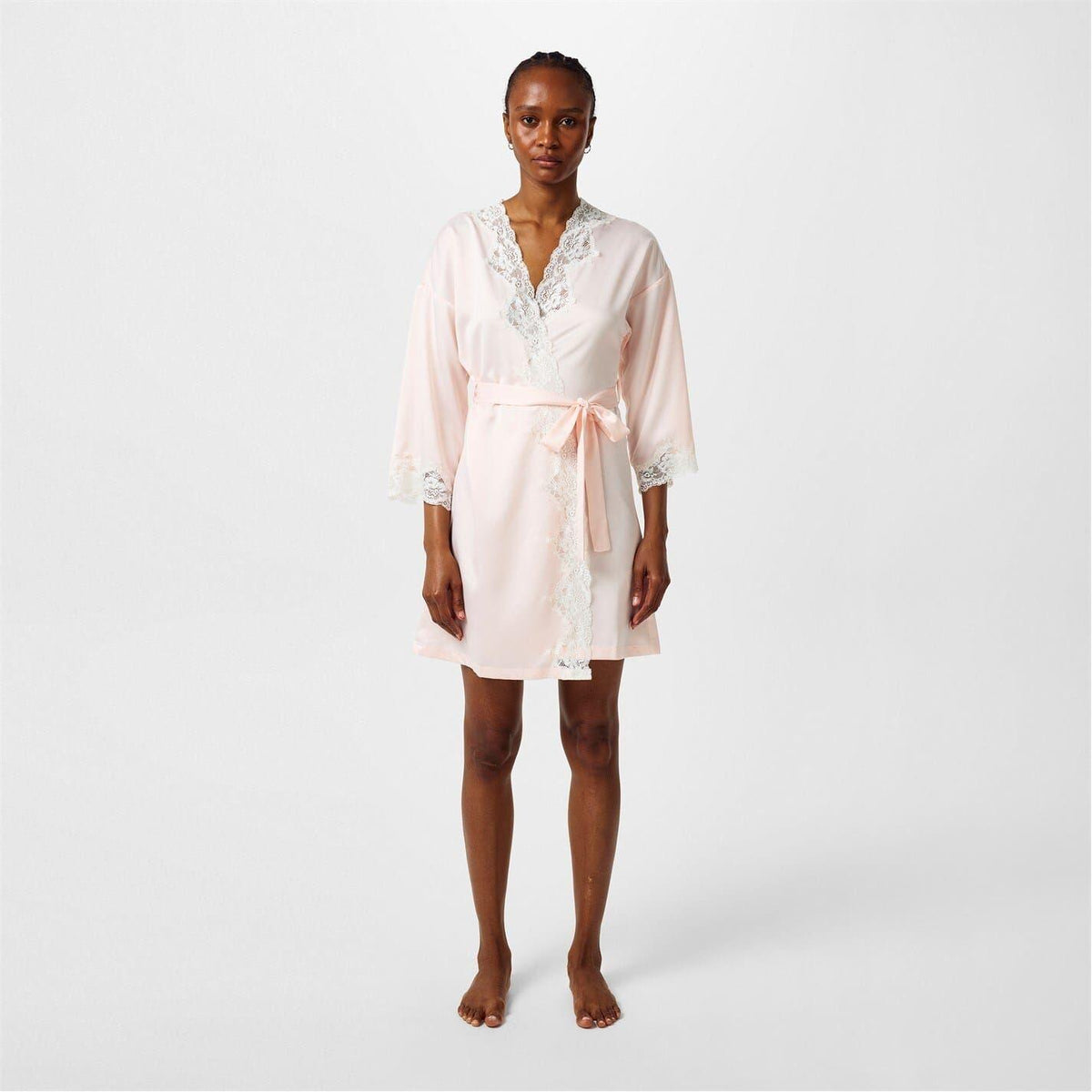 Pink - Lifestyle - Ralph Lauren Womens-Ladies Satin Lace Trim Robe