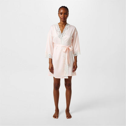 Pink - Lifestyle - Ralph Lauren Womens-Ladies Satin Lace Trim Robe