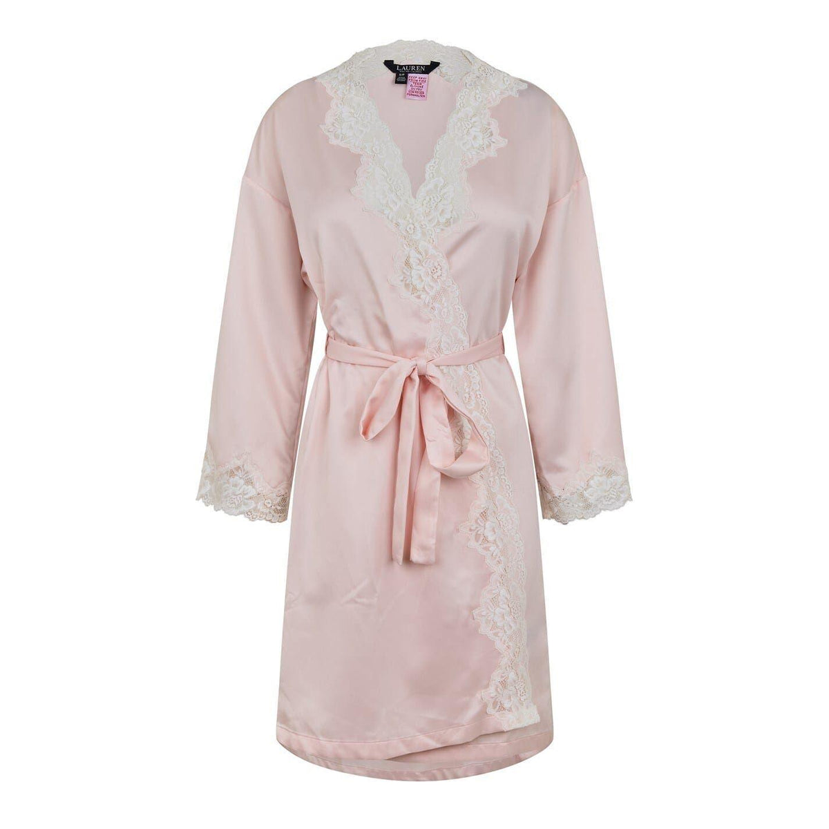 Pink - Pack Shot - Ralph Lauren Womens-Ladies Satin Lace Trim Robe