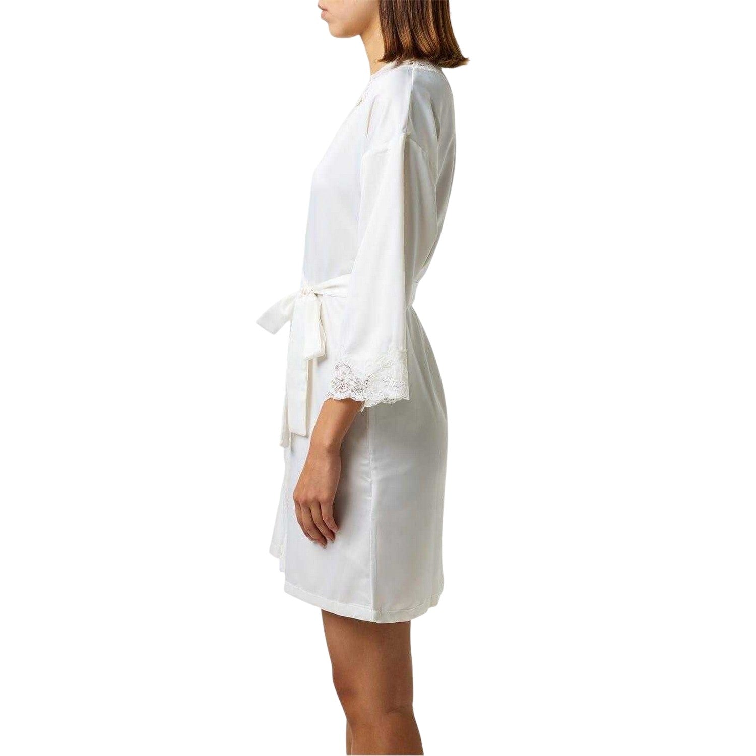 Ivory - Side - Ralph Lauren Womens-Ladies Satin Lace Trim Robe