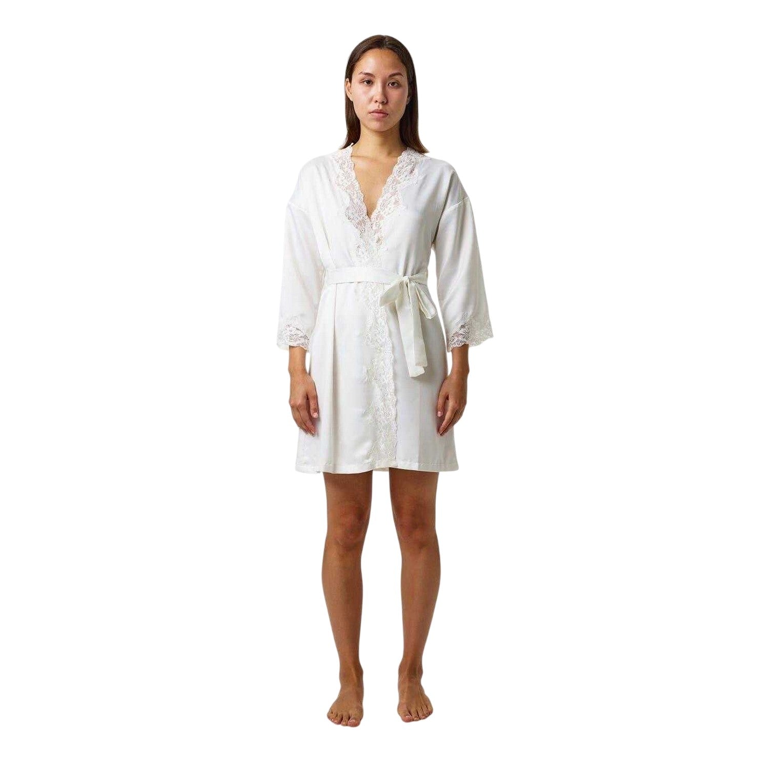 Ivory - Lifestyle - Ralph Lauren Womens-Ladies Satin Lace Trim Robe