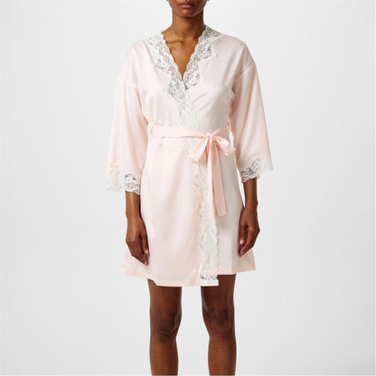 Pink - Front - Ralph Lauren Womens-Ladies Satin Lace Trim Robe