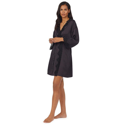 Black - Back - Ralph Lauren Womens-Ladies Satin Lace Trim Robe