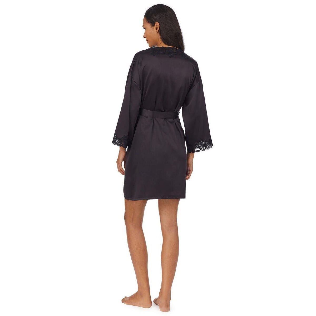 Black - Side - Ralph Lauren Womens-Ladies Satin Lace Trim Robe