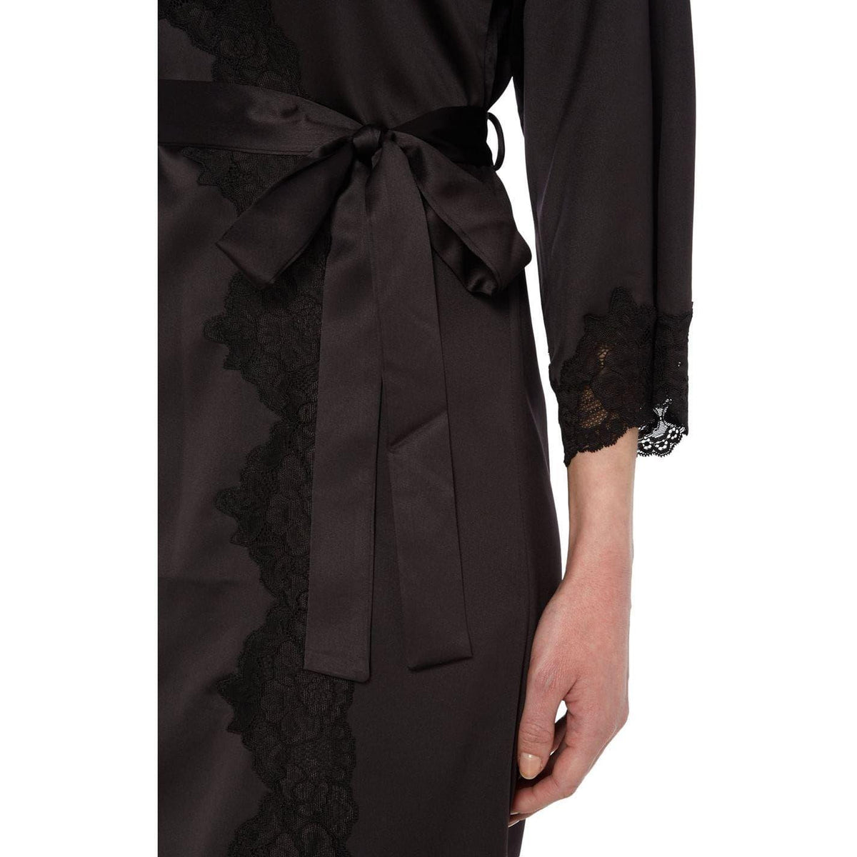 Black - Lifestyle - Ralph Lauren Womens-Ladies Satin Lace Trim Robe