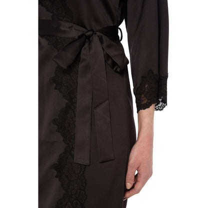 Black - Lifestyle - Ralph Lauren Womens-Ladies Satin Lace Trim Robe