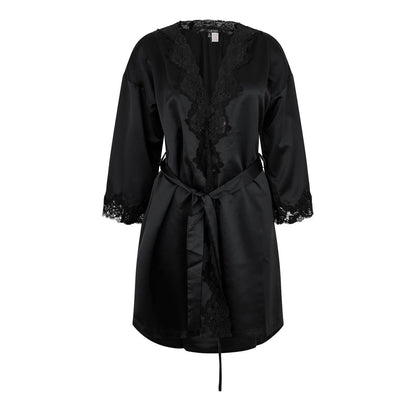 Black - Pack Shot - Ralph Lauren Womens-Ladies Satin Lace Trim Robe