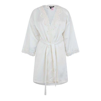 Ivory - Front - Ralph Lauren Womens-Ladies Satin Lace Trim Robe