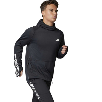 Black - Side - Adidas Mens Own The Run 3 Stripes Hoodie
