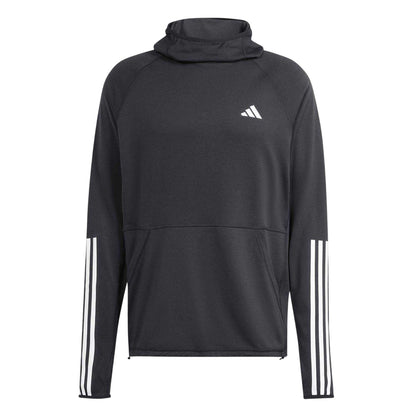 Black - Front - Adidas Mens Own The Run 3 Stripes Hoodie