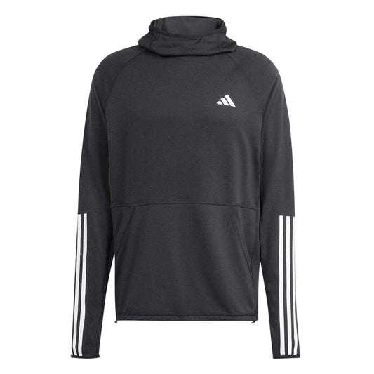 Black - Front - Adidas Mens Own The Run 3 Stripes Hoodie