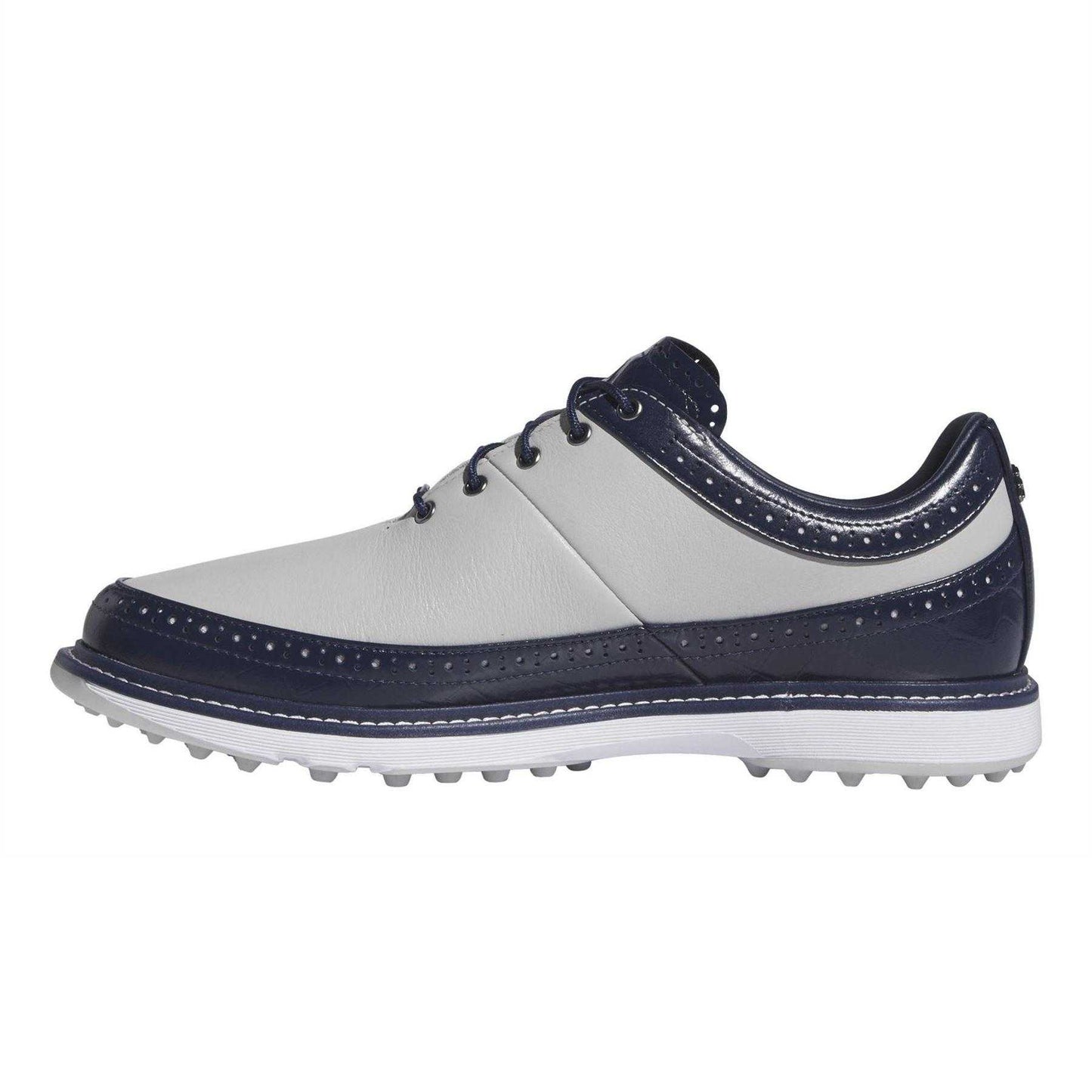 Grey - Side - Adidas Mens MC80 Leather Wing Tip Flat Spikeless Golf Shoes