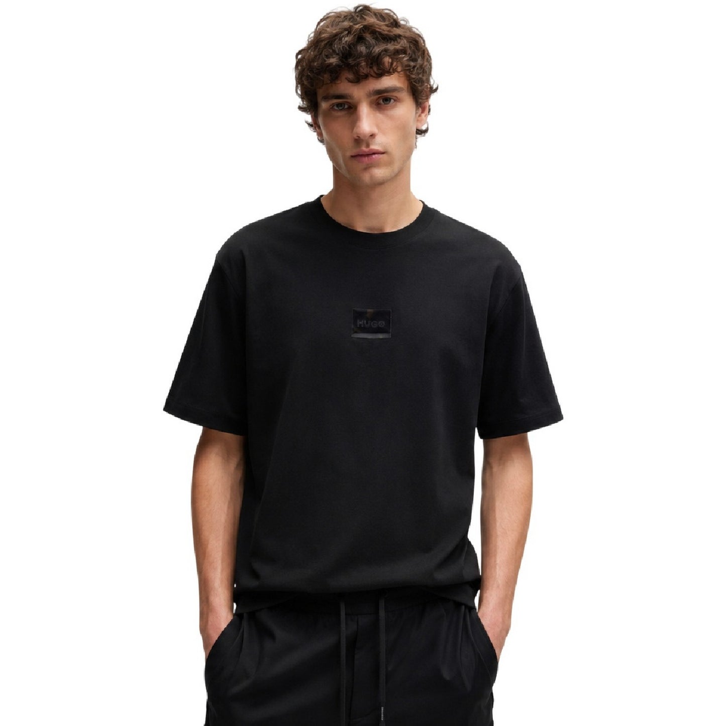 Black - Side - Hugo Mens Logo Crew Neck Short-Sleeved T-Shirt