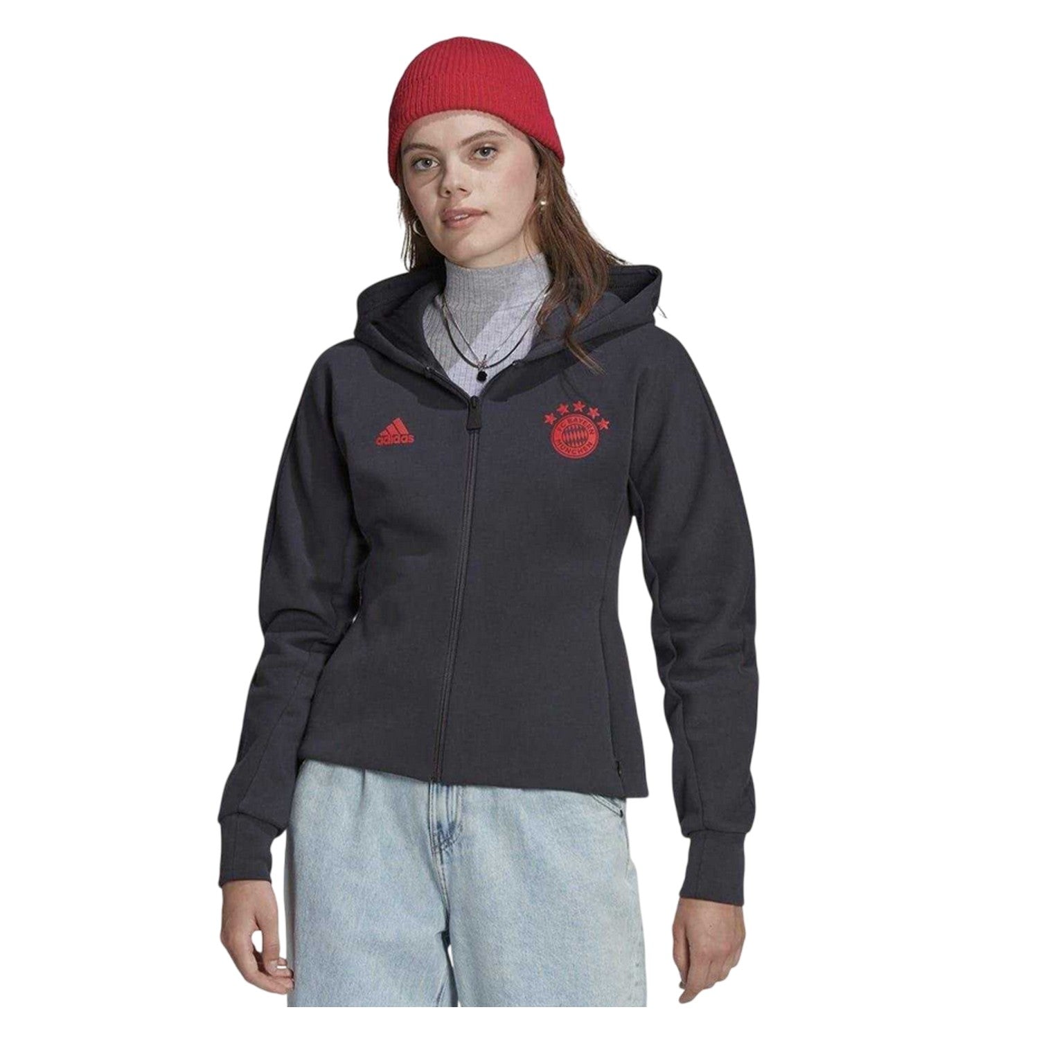 Grey - Side - Adidas Womens-Ladies FC Bayern Munich Anthem Jacket
