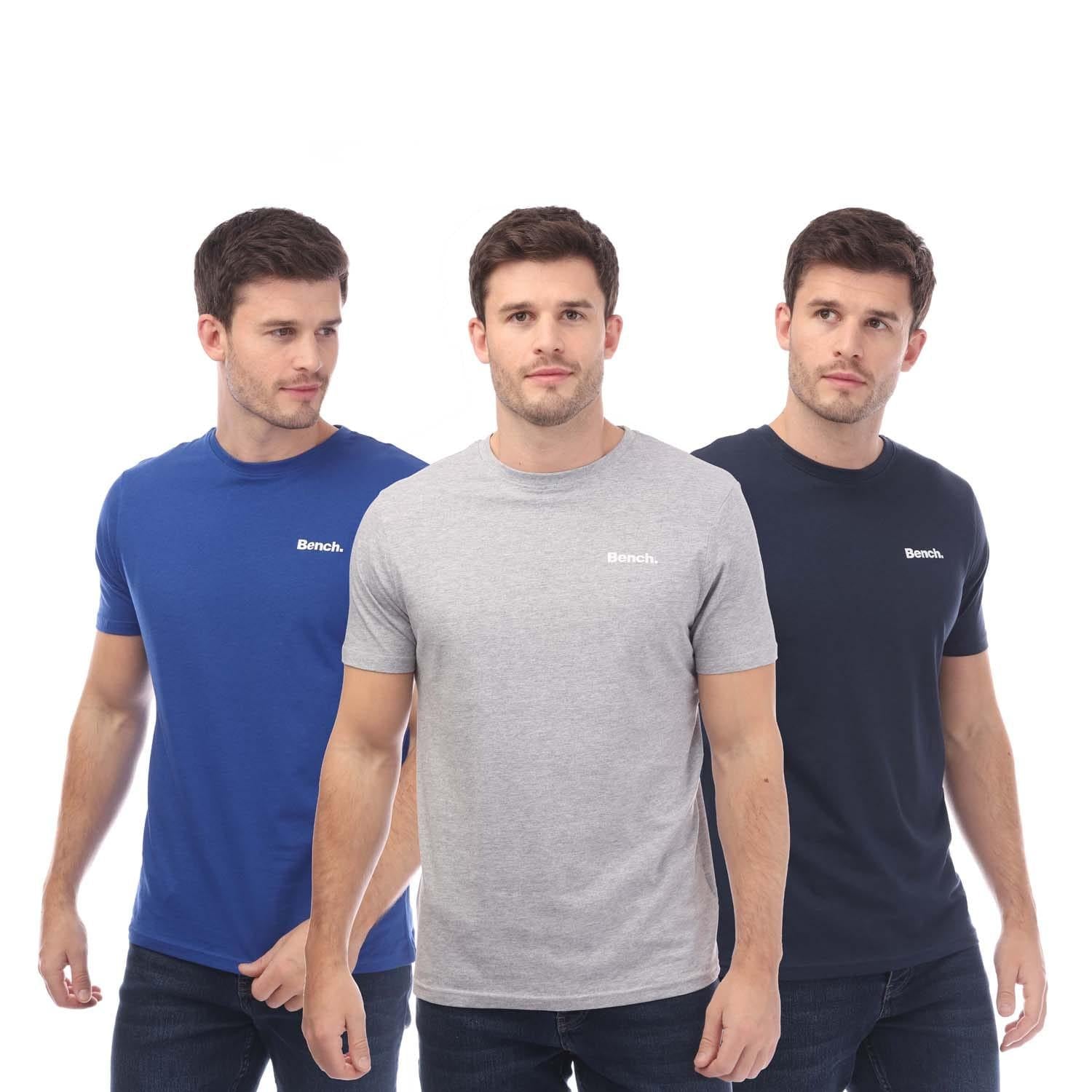 Navy-Grey-Blue - Front - Bench Mens Beau T-Shirt (Pack of 3)