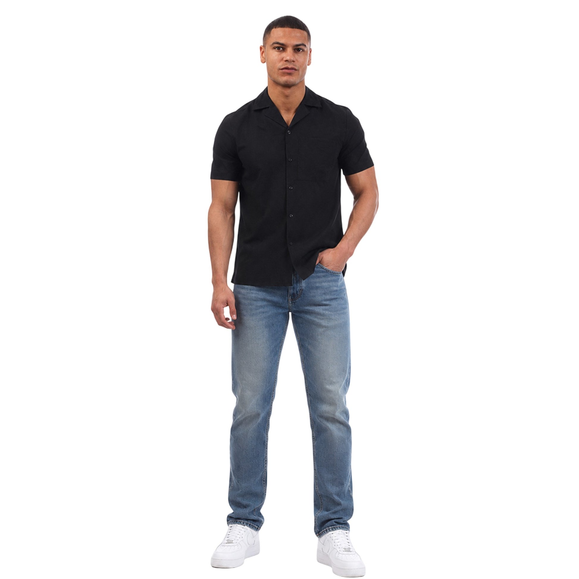 Black - Lifestyle - Hugo Mens Ellino Polyester Short-Sleeved Shirt