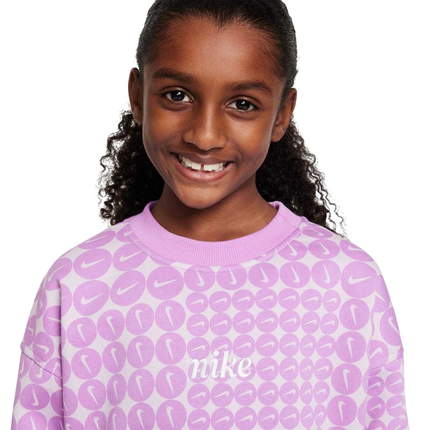 Fuchsia-White - Back - Nike Girls Club Fleece Oversized Sweatshirt