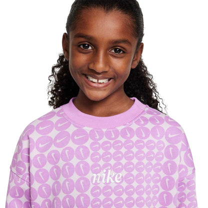 Fuchsia-White - Back - Nike Girls Club Fleece Oversized Sweatshirt