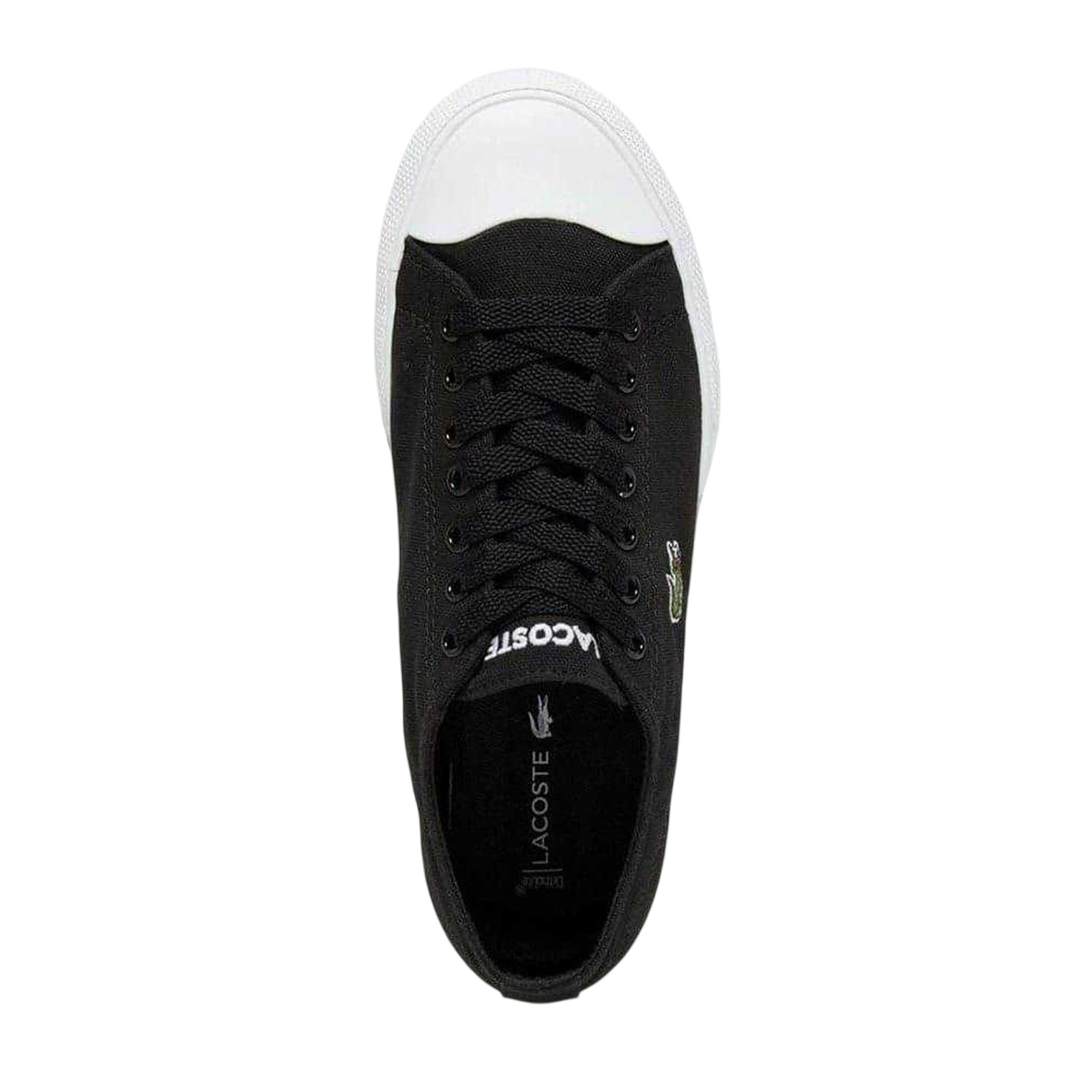 Black - Side - Lacoste Mens Logo Leather Flat Trainers