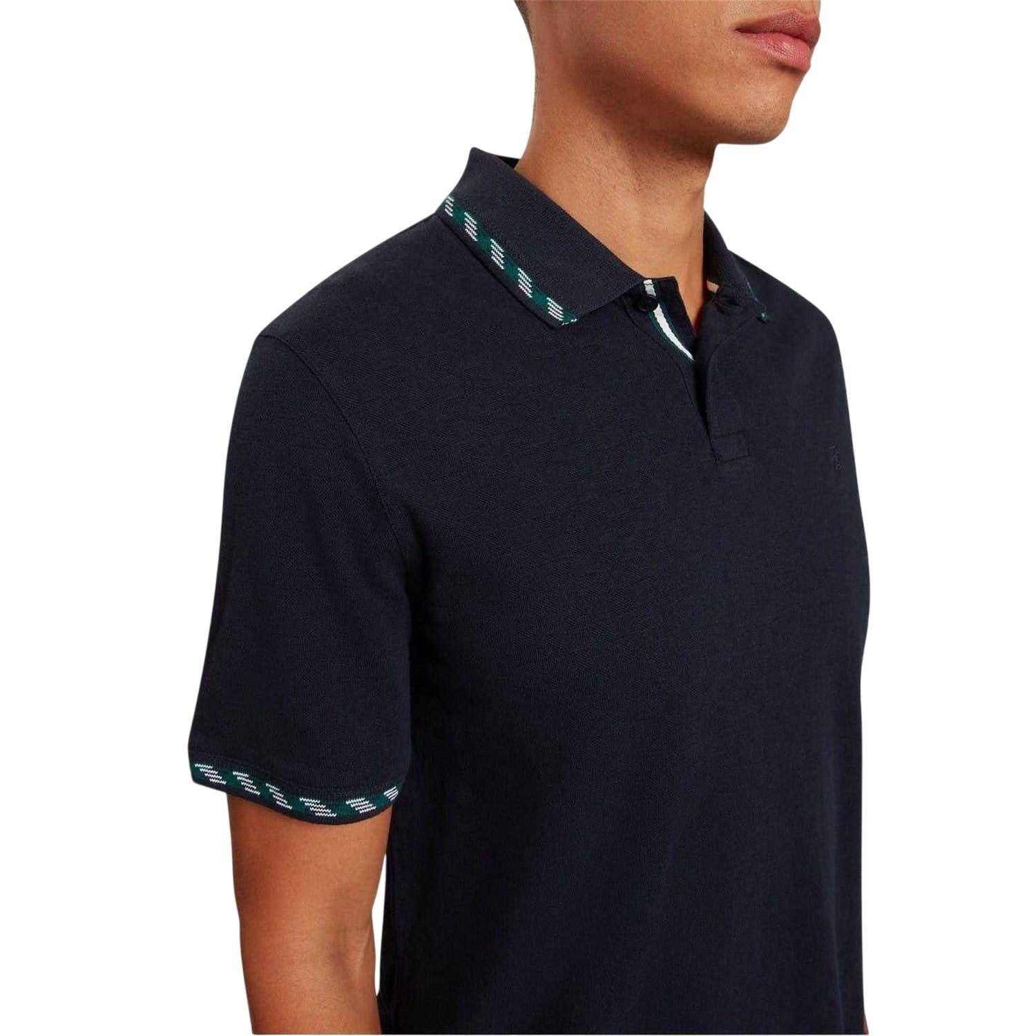 Navy - Side - Ted Baker Mens Jacquard Short-Sleeved Polo Shirt