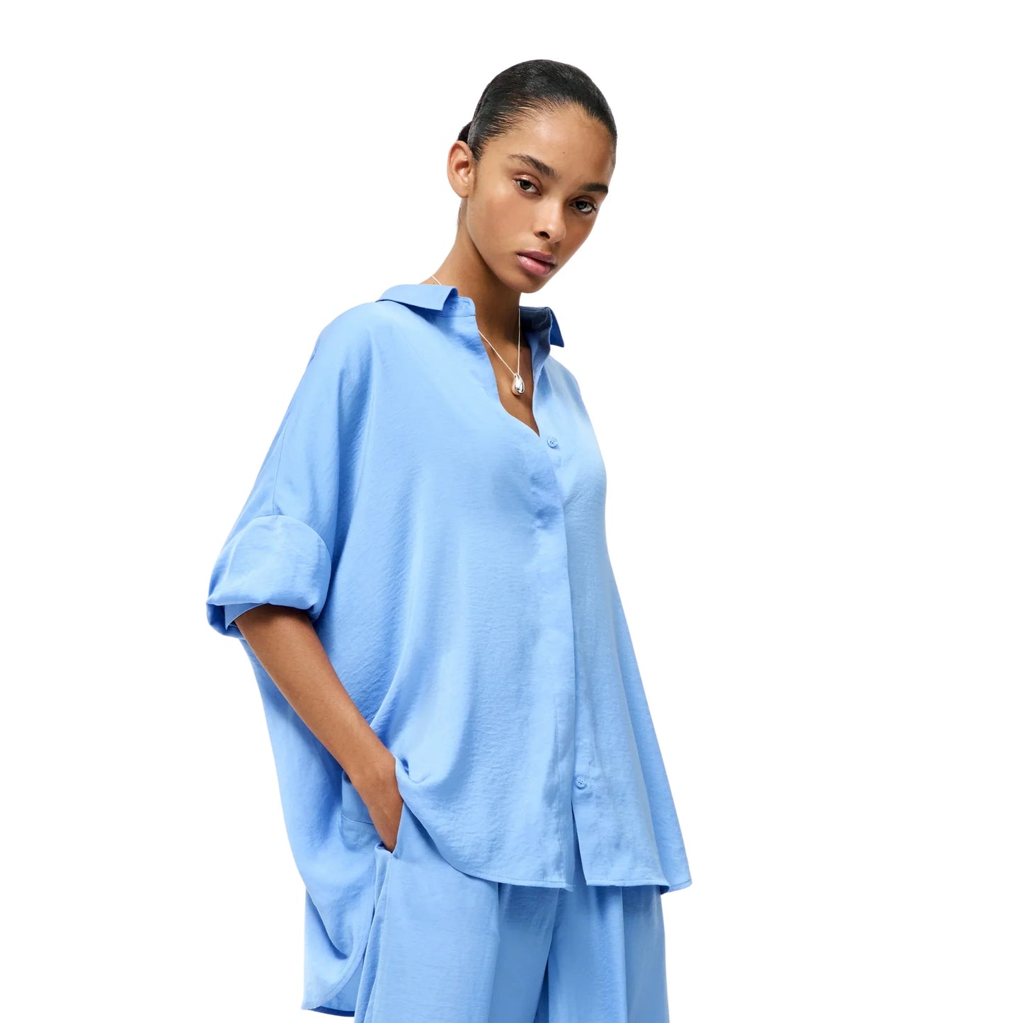 Cornflower Blue - Side - French Connection Womens-Ladies Damasco Drop Shoulder Shirt