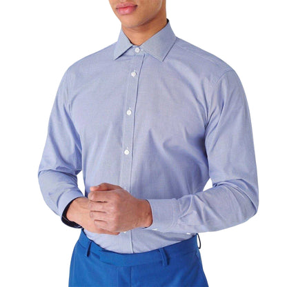 Navy - Side - Haines and Bonner Mens Puppytooth Tailored Long-Sleeved Shirt