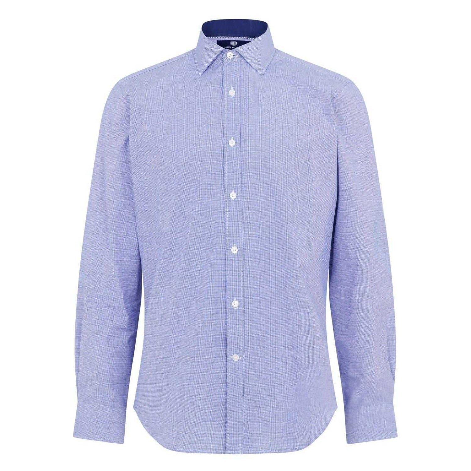 Navy - Front - Haines and Bonner Mens Puppytooth Tailored Long-Sleeved Shirt