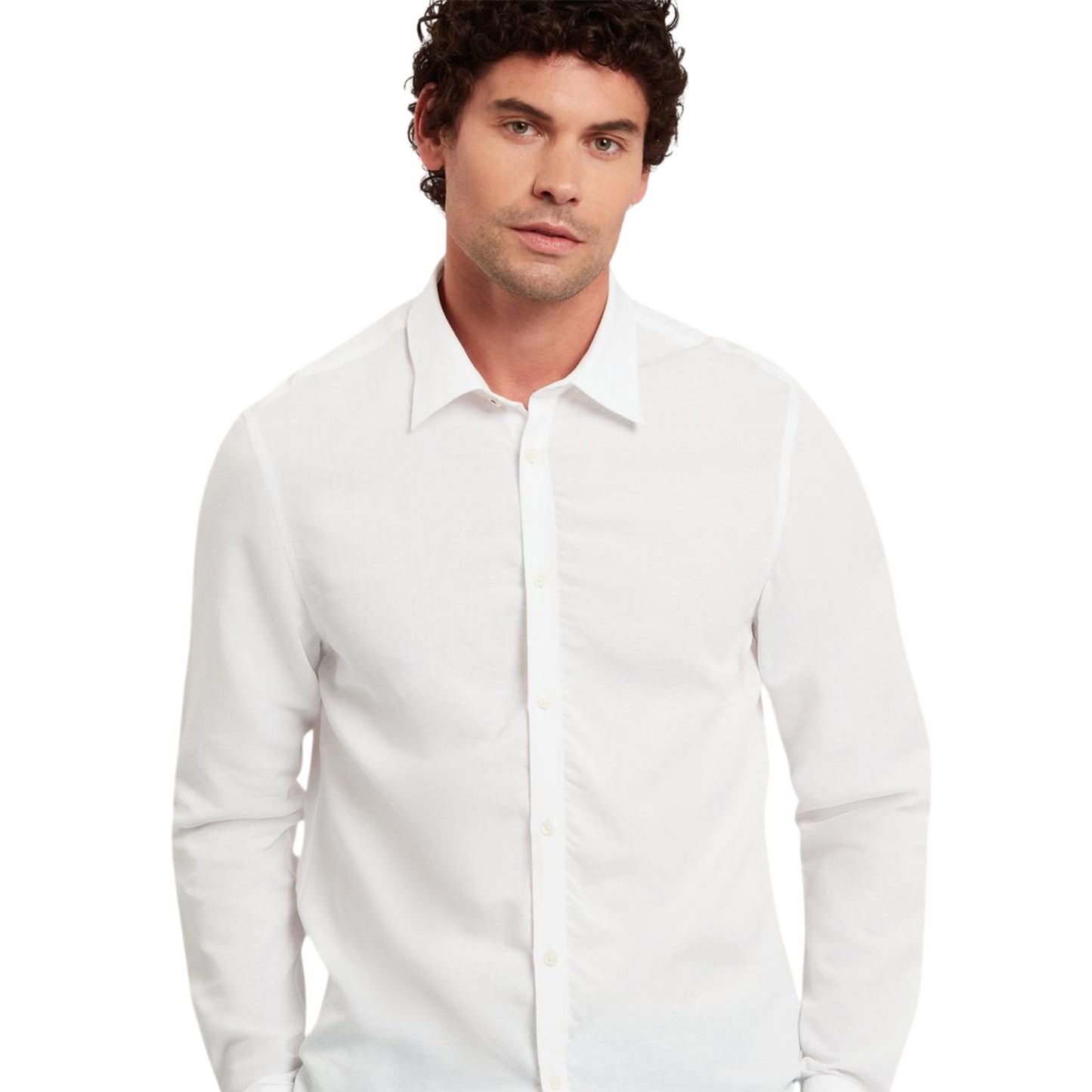 White - Side - Ted Baker Mens Linen Blend Regular Long-Sleeved Shirt