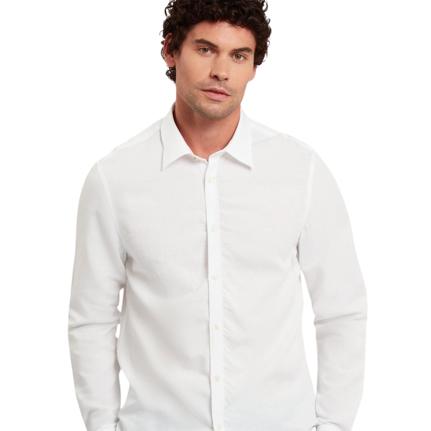 White - Side - Ted Baker Mens Linen Blend Regular Long-Sleeved Shirt