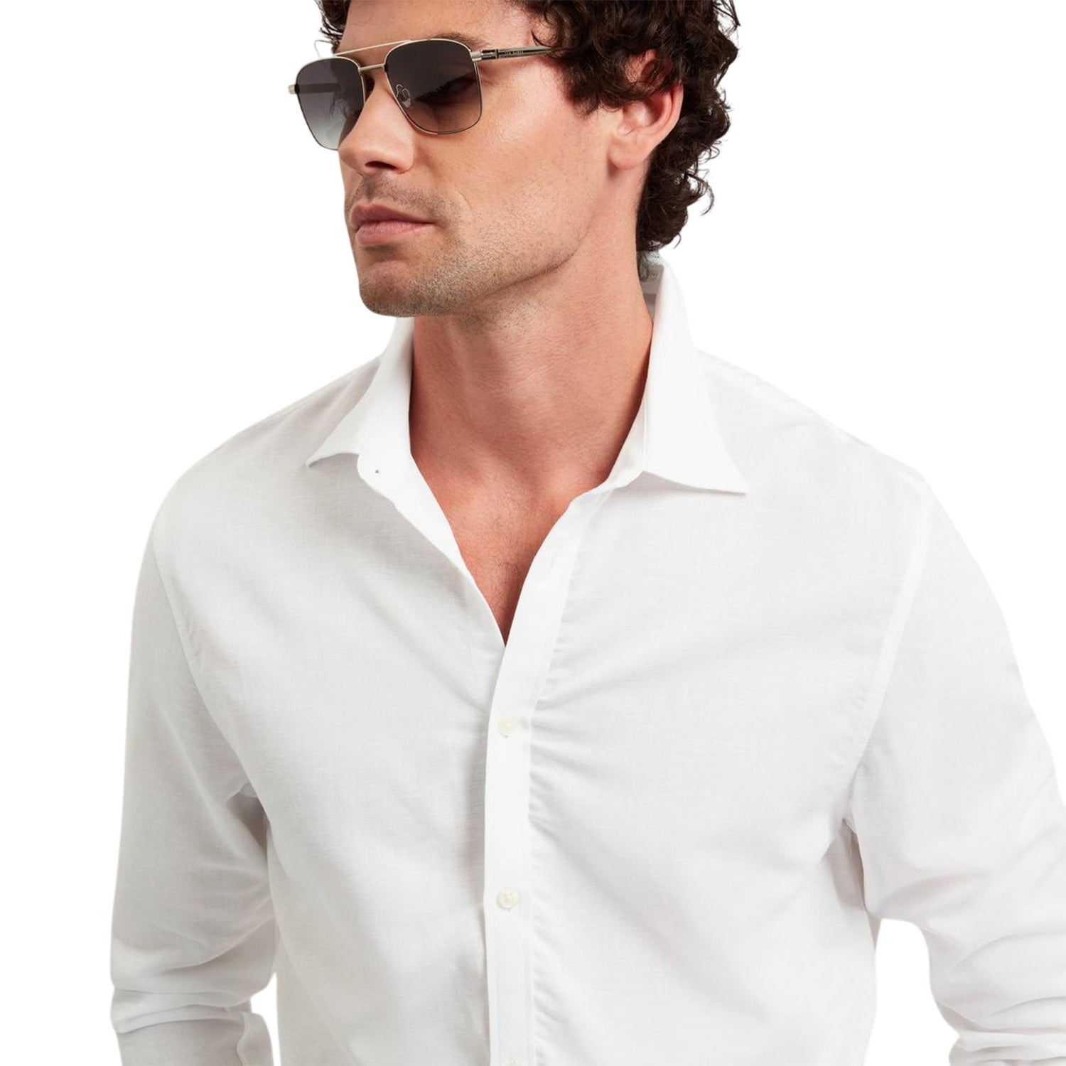 White - Lifestyle - Ted Baker Mens Linen Blend Regular Long-Sleeved Shirt