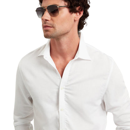 White - Lifestyle - Ted Baker Mens Linen Blend Regular Long-Sleeved Shirt