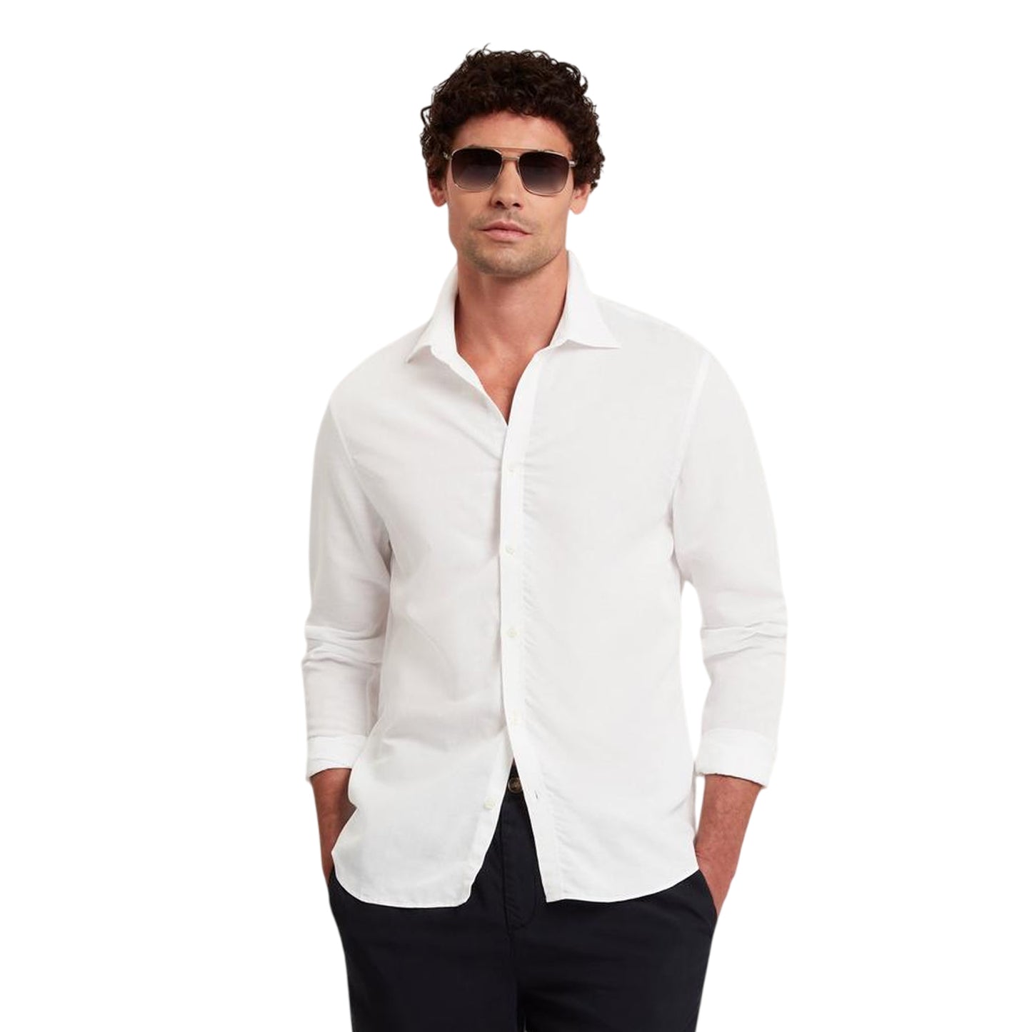 White - Pack Shot - Ted Baker Mens Linen Blend Regular Long-Sleeved Shirt