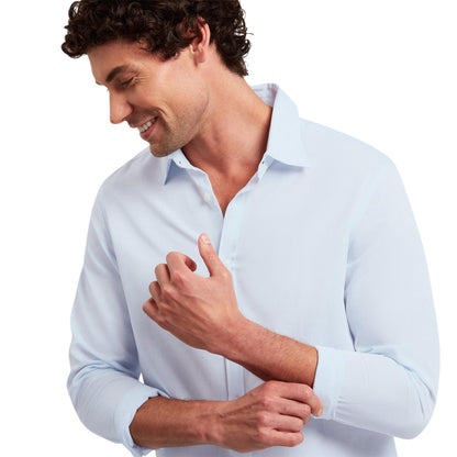 Light Blue - Side - Ted Baker Mens Linen Blend Regular Long-Sleeved Shirt