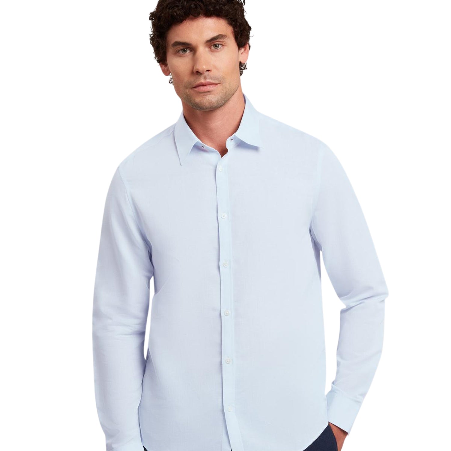 Light Blue - Lifestyle - Ted Baker Mens Linen Blend Regular Long-Sleeved Shirt