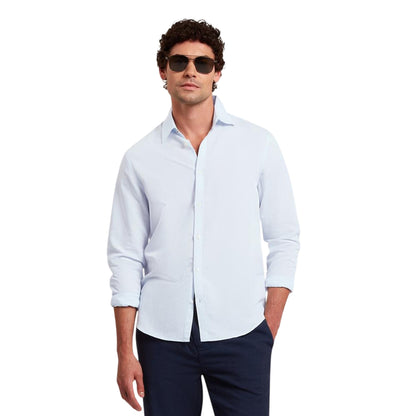 Light Blue - Pack Shot - Ted Baker Mens Linen Blend Regular Long-Sleeved Shirt