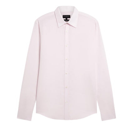 Light Pink - Front - Ted Baker Mens Linen Blend Regular Long-Sleeved Shirt
