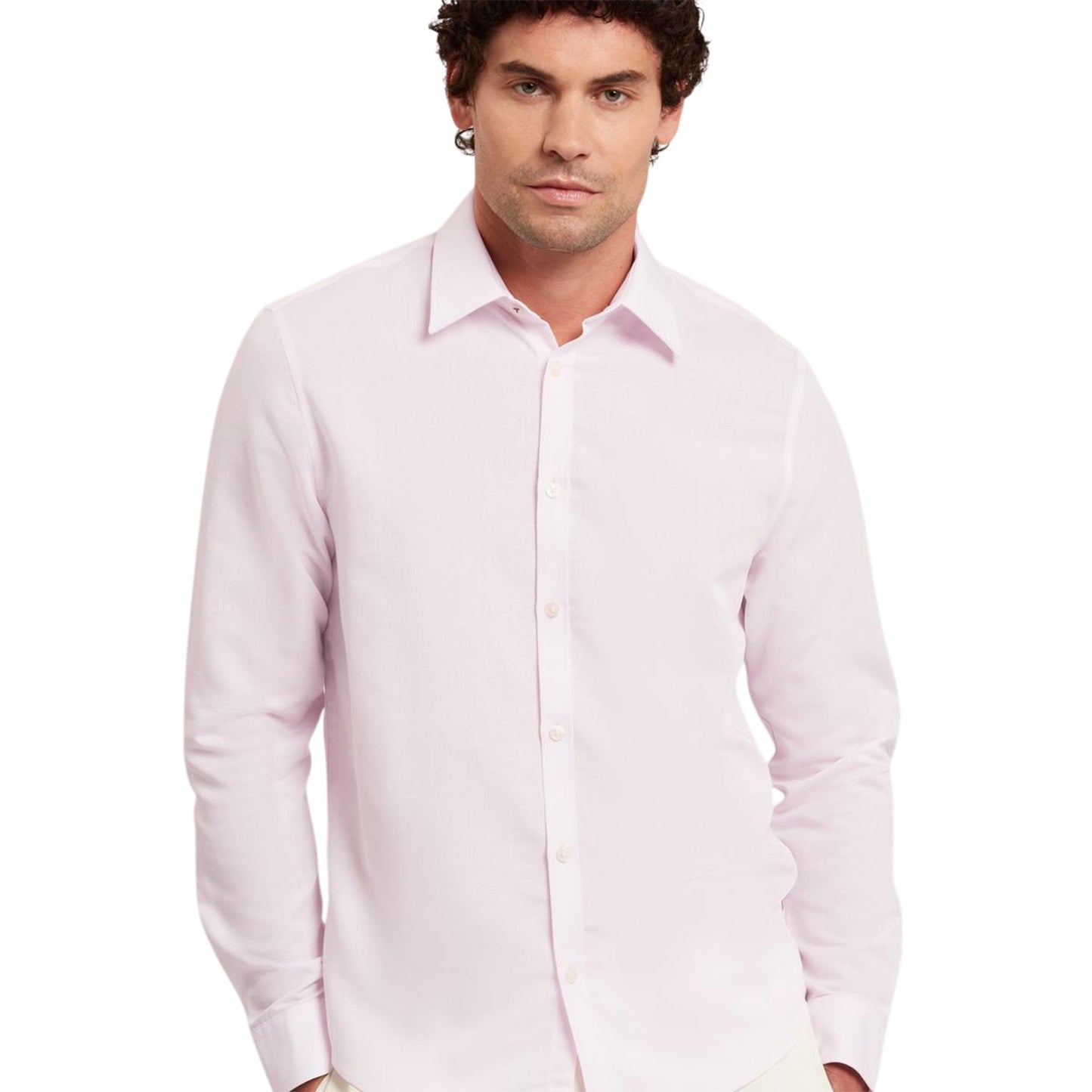 Light Pink - Side - Ted Baker Mens Linen Blend Regular Long-Sleeved Shirt