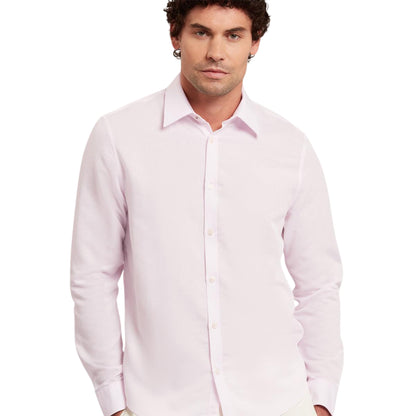 Light Pink - Side - Ted Baker Mens Linen Blend Regular Long-Sleeved Shirt