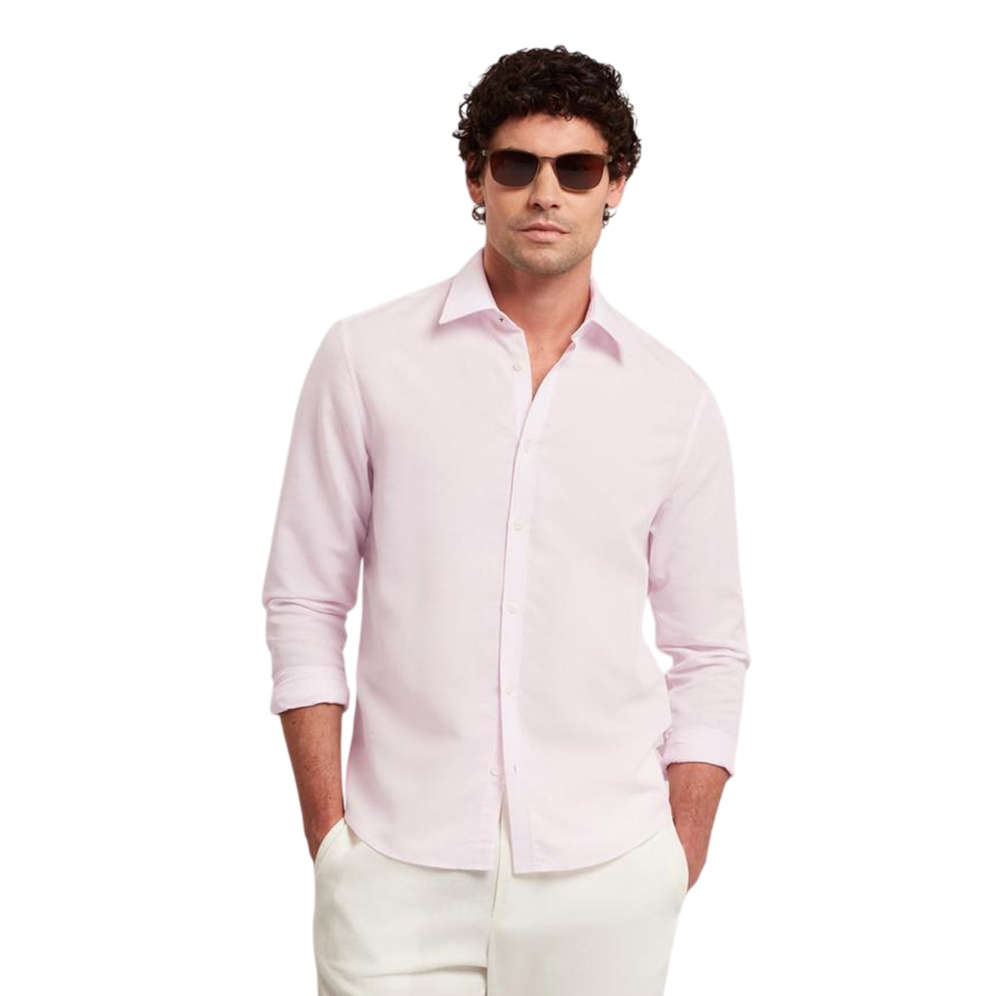 Light Pink - Pack Shot - Ted Baker Mens Linen Blend Regular Long-Sleeved Shirt
