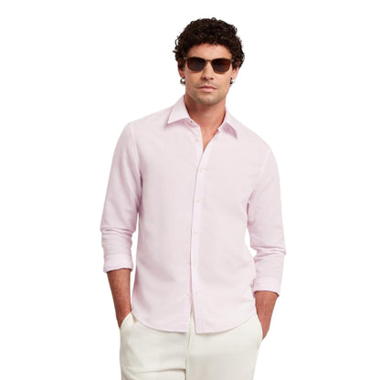 Light Pink - Pack Shot - Ted Baker Mens Linen Blend Regular Long-Sleeved Shirt