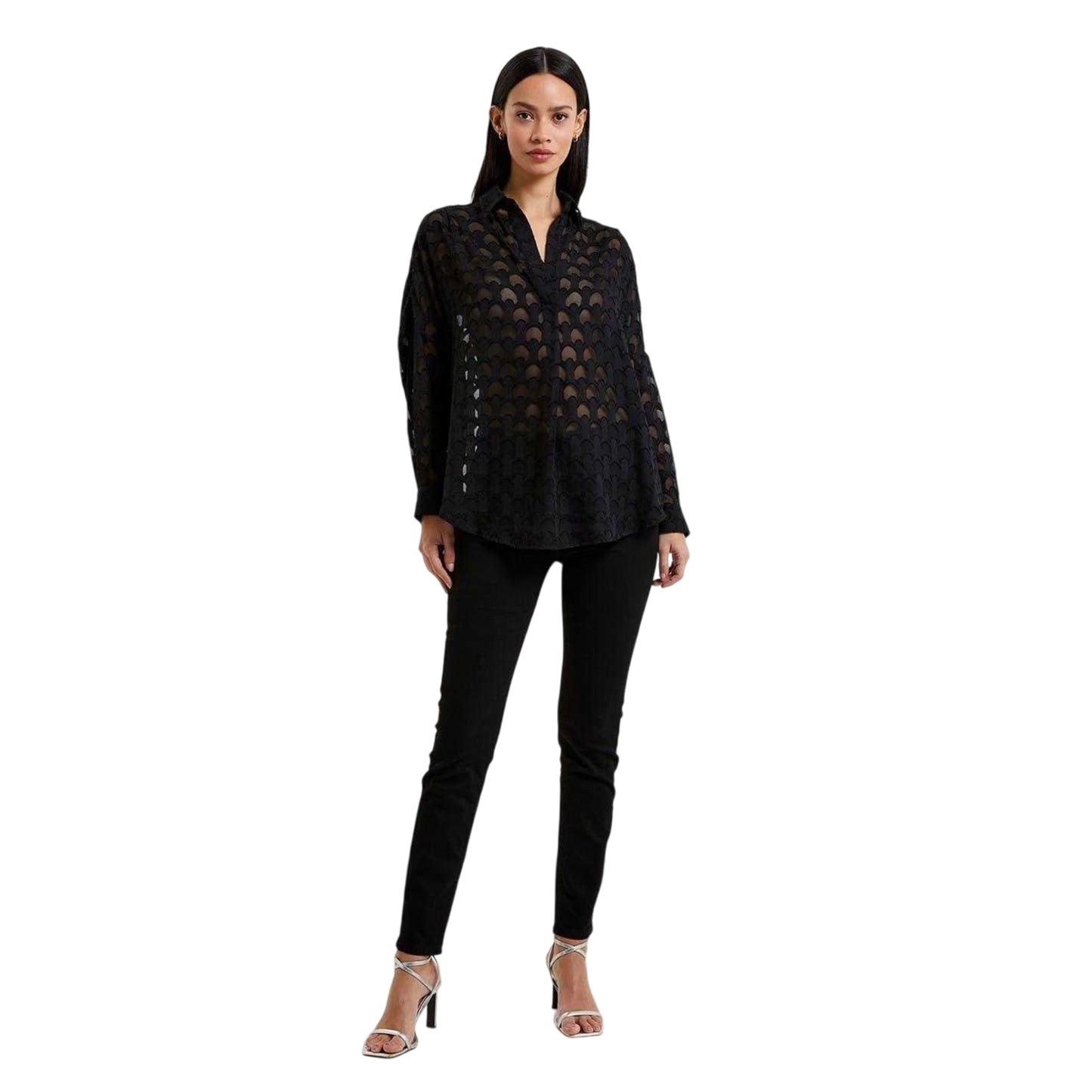 Blackout - Side - French Connection Womens-Ladies Burnout Long-Sleeved Shirt