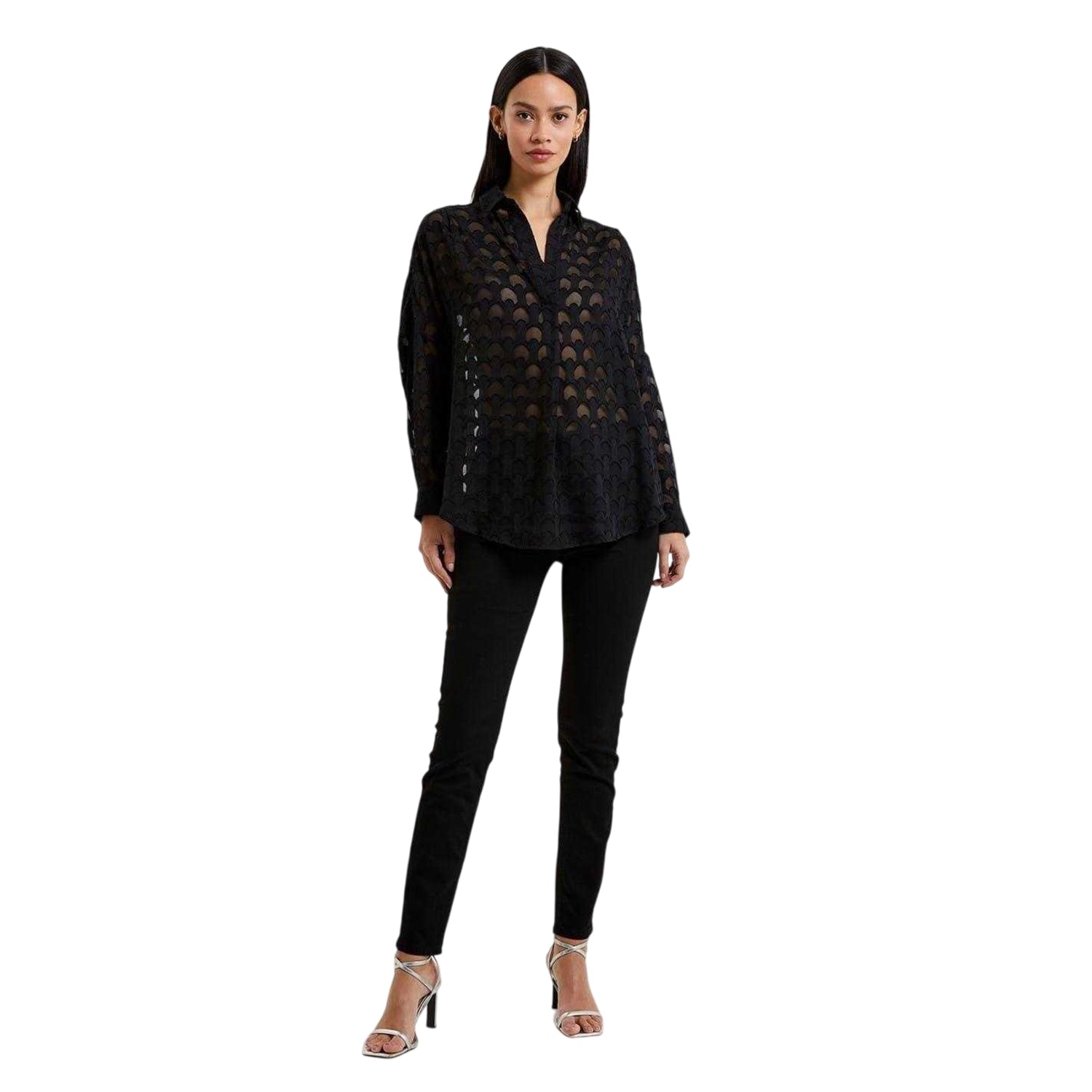 Blackout - Side - French Connection Womens-Ladies Burnout Long-Sleeved Shirt