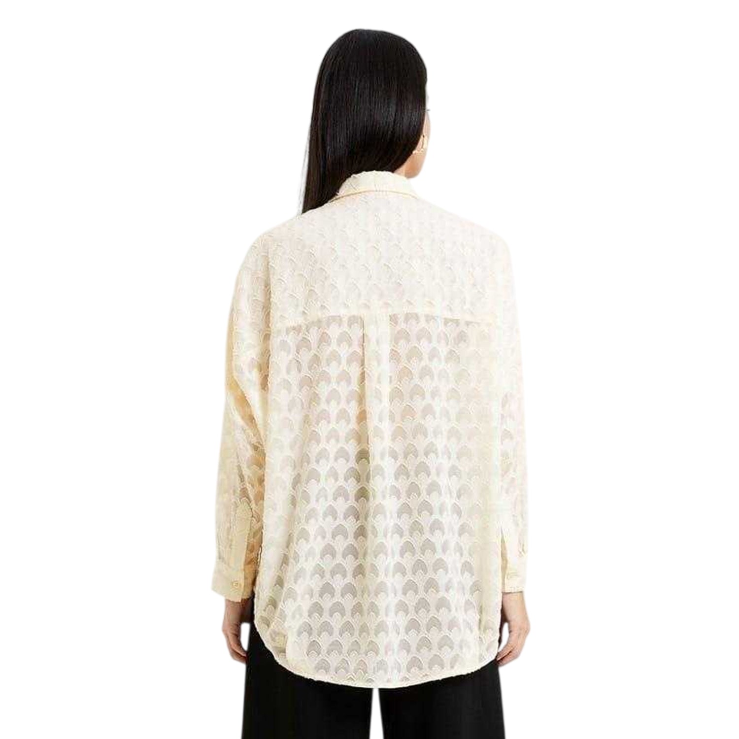 Cream - Back - French Connection Womens-Ladies Burnout Long-Sleeved Shirt