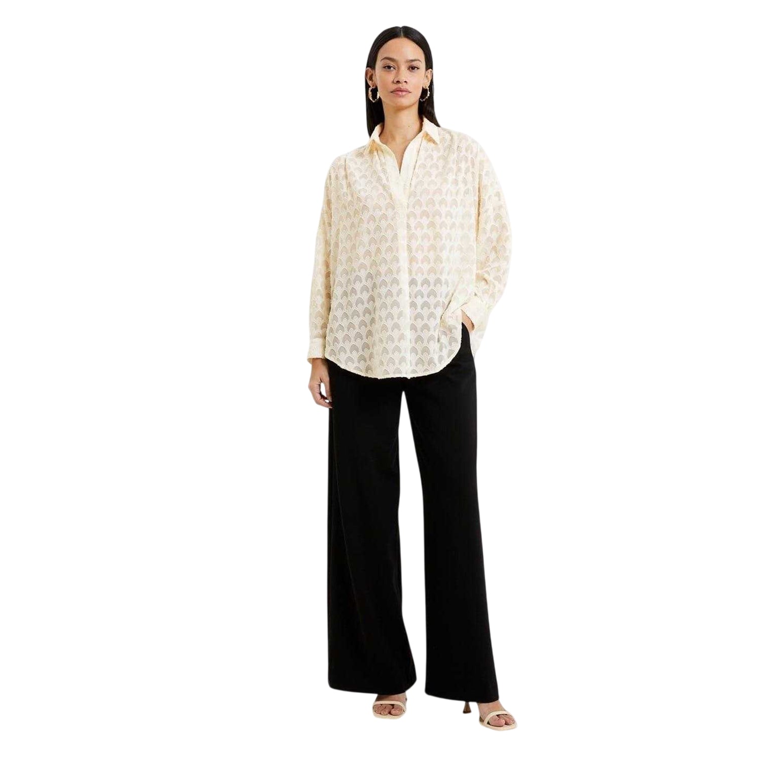 Cream - Side - French Connection Womens-Ladies Burnout Long-Sleeved Shirt