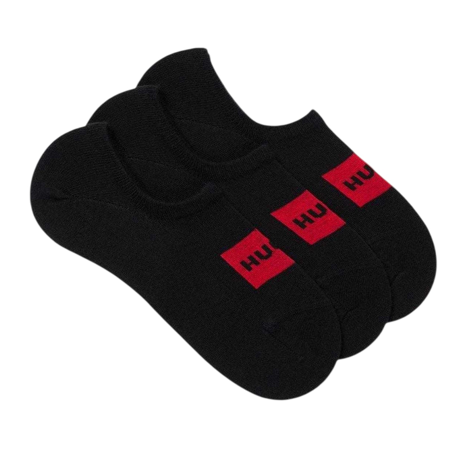 Black - Back - Hugo Mens Logo Cotton Blend No-Show Socks (Pack of 3)