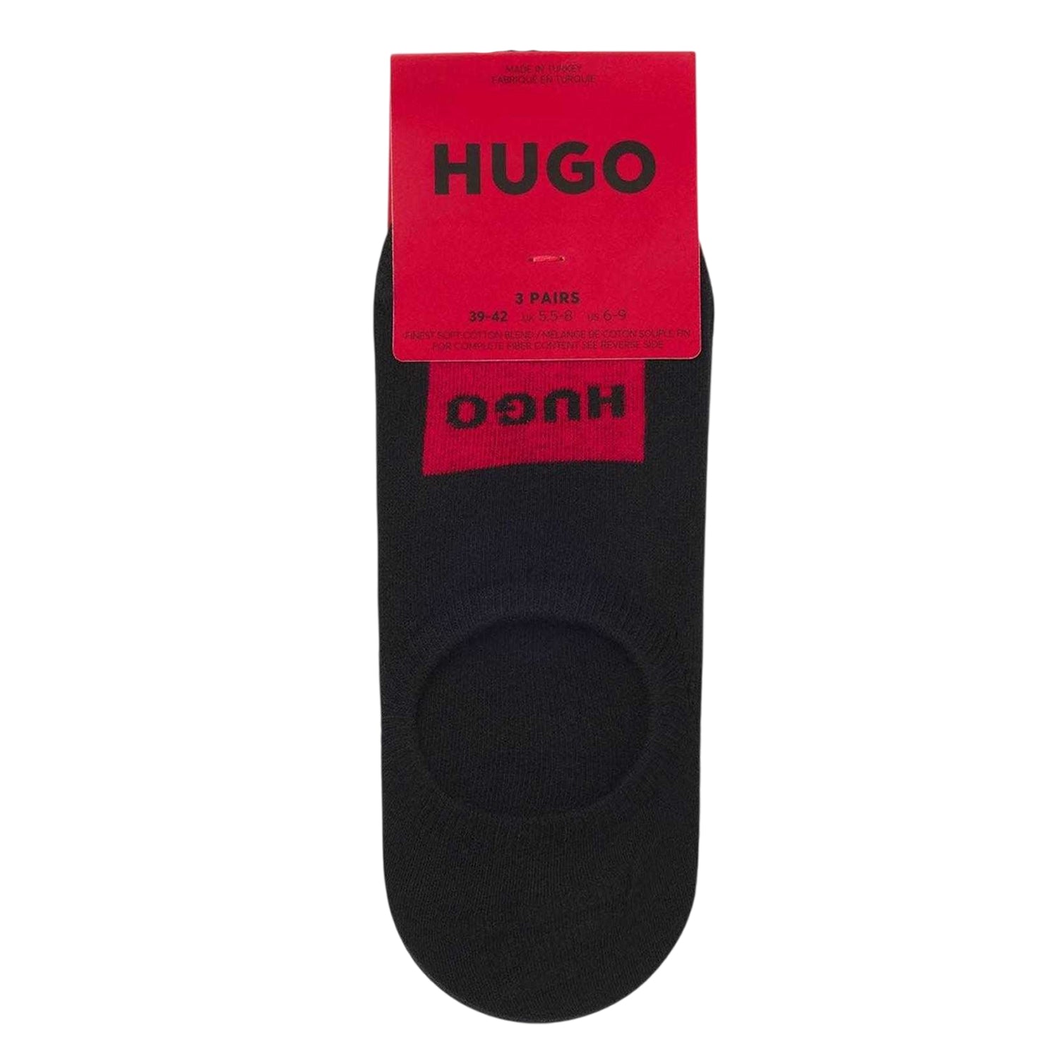 Black - Side - Hugo Mens Logo Cotton Blend No-Show Socks (Pack of 3)