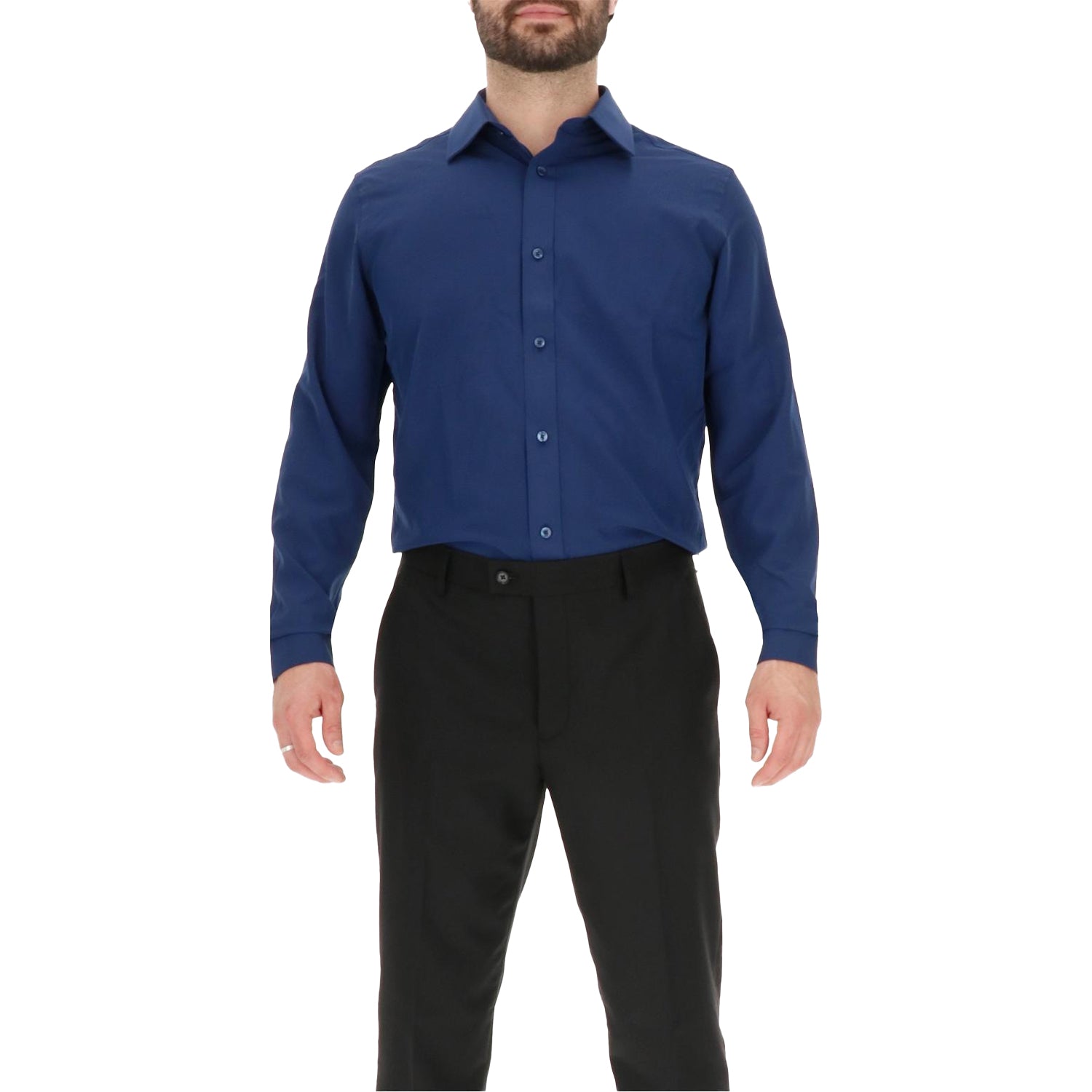 Navy - Side - Scotch And Soda Mens Oxford Long-Sleeved Shirt