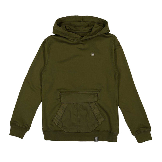 Olive Green - Front - G-Star Childrens-Kids Drawstring Hoodie